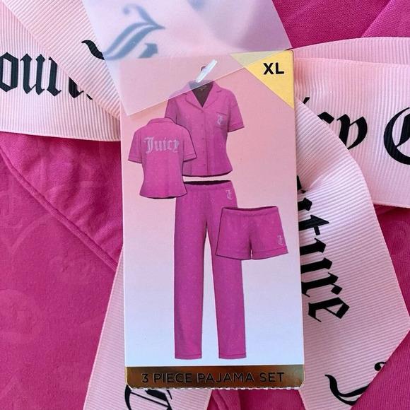 Juicy Couture 3 Piece Pink PJ Sleepwear Top, Pants & Shorts Set New Size XL - Picture 3 of 6